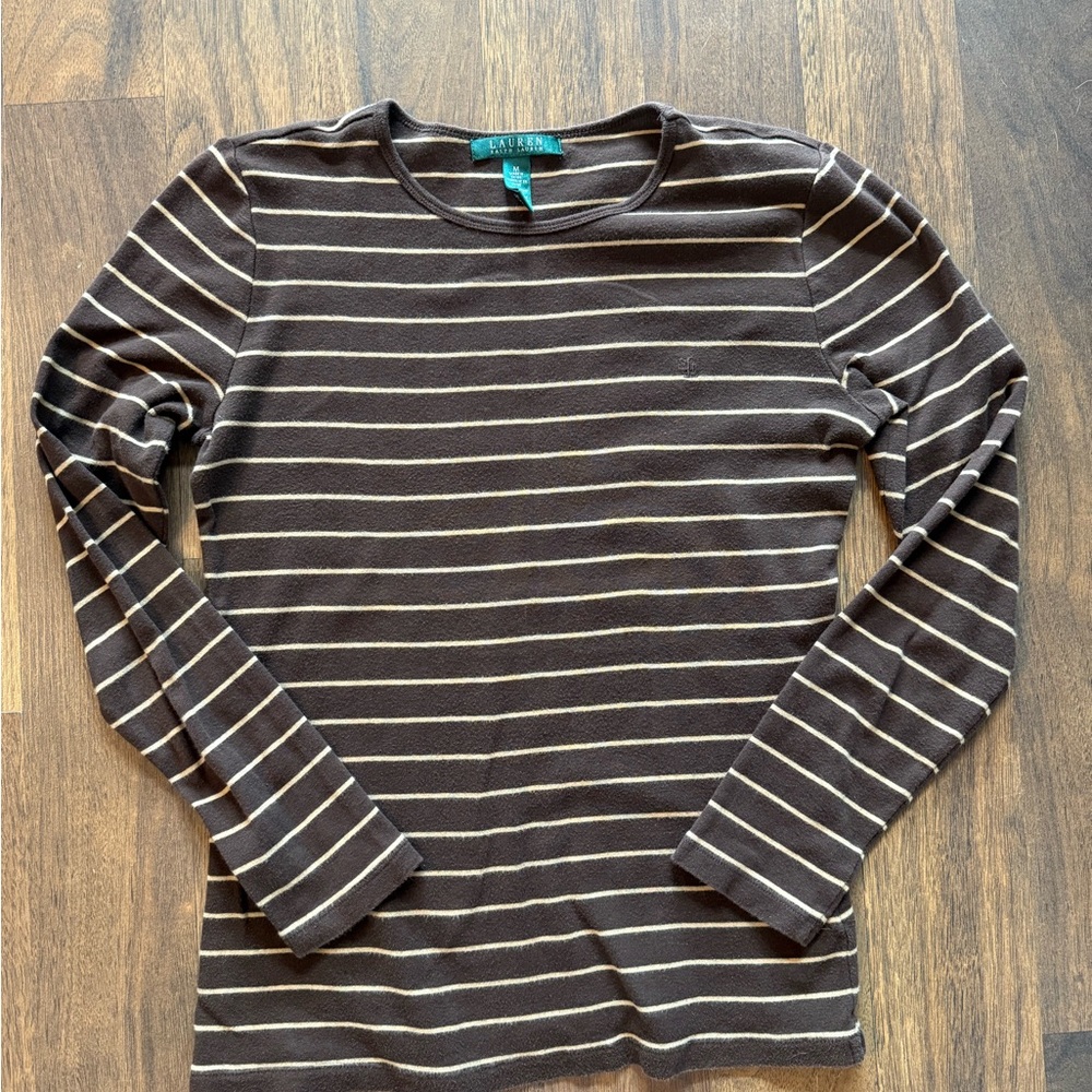 Ralph Lauren Brown Striped Long Sleeve Shirt women’s size medium